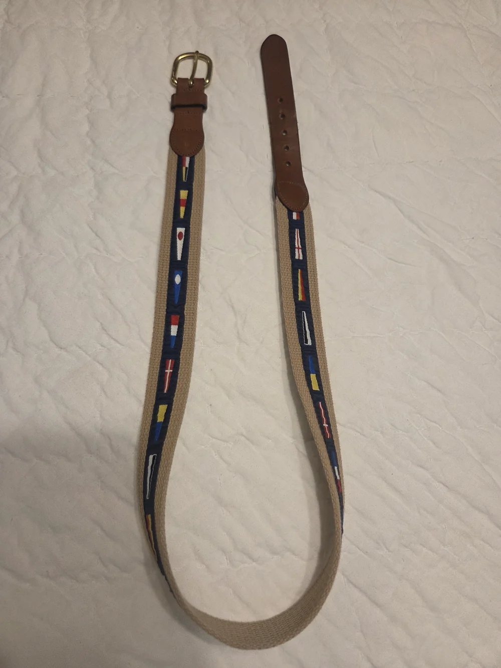 Classic Leather Man Ltd. Tan Pennant Signal Flags Nautical Web Belt Sz 36